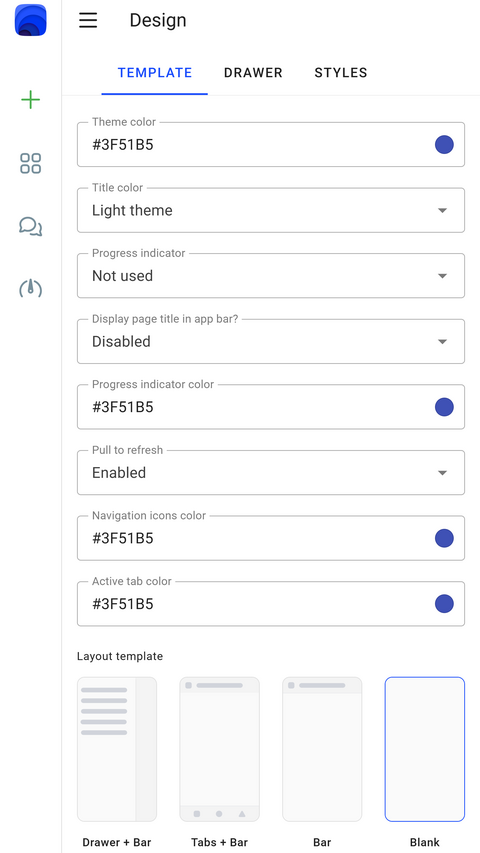 App design customization settings
